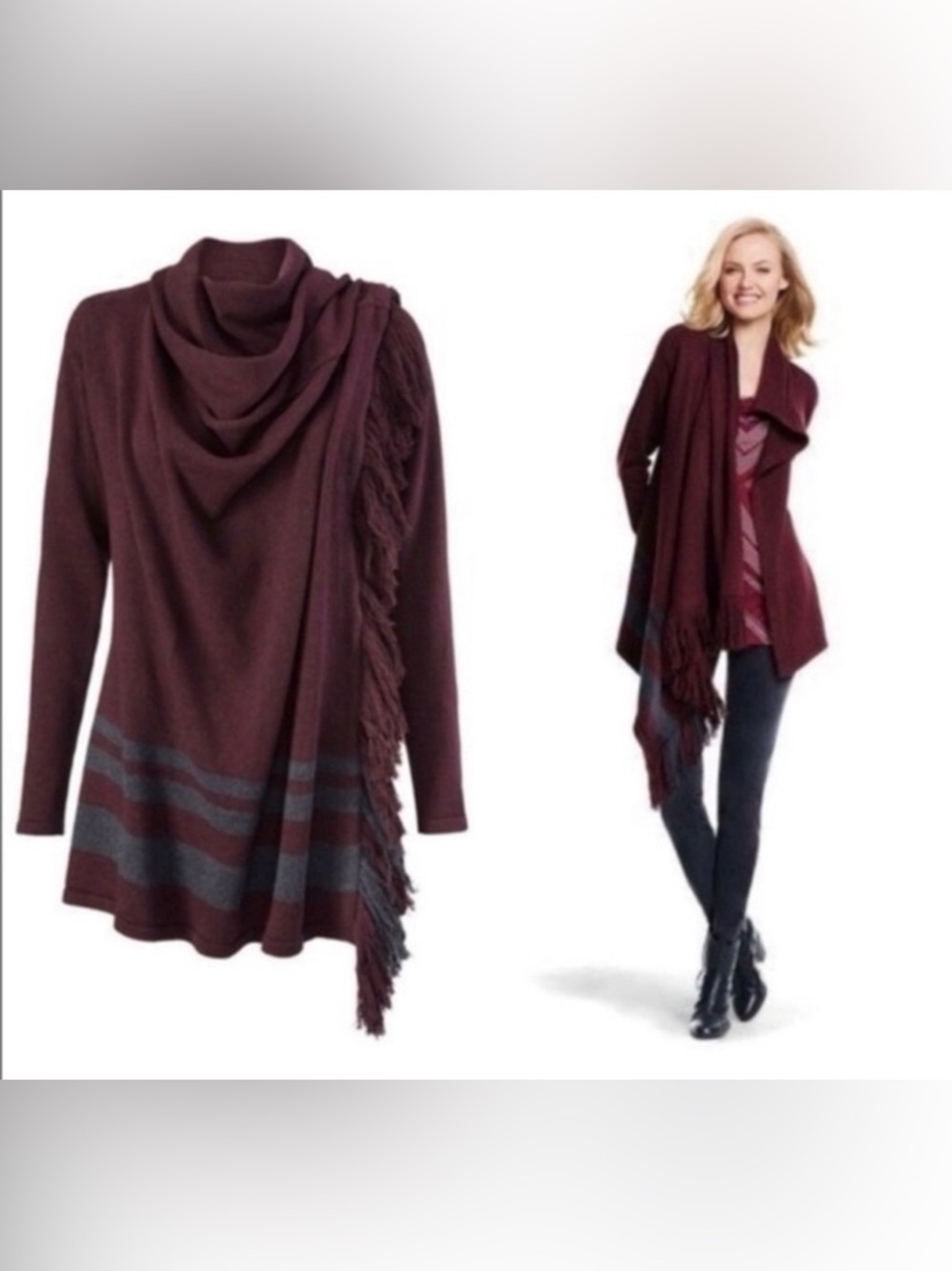 CAbi 3002 fringe wrap sweater